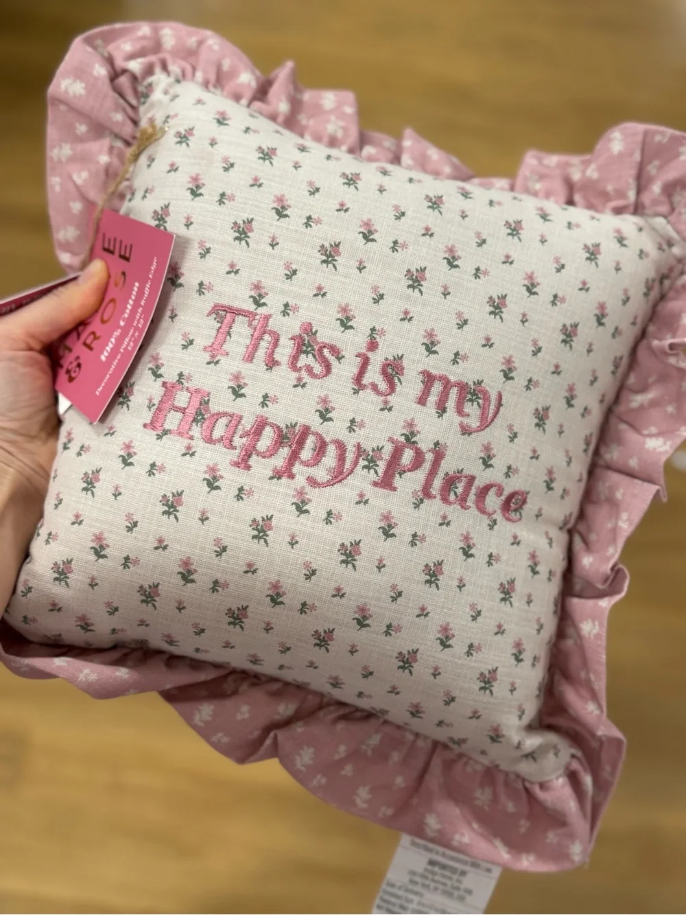 This Is My Happy Place Floral Ruffled Throw Pillow - Pink